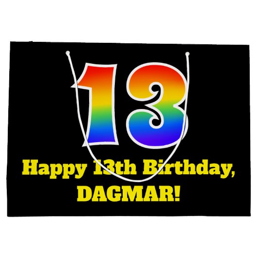 13e verjaardag ~ Leuk, Kleurrijk, Levendig, Regenb Groot Cadeauzakje (Achterkant)