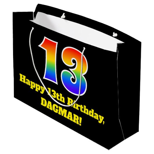 13e verjaardag ~ Leuk, Kleurrijk, Levendig, Regenb Groot Cadeauzakje (Achterkant Gekanteld)