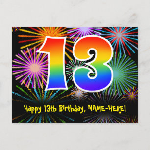 13e verjaardag – Leuke vuurwerkpatroon + Regenboog Briefkaart