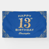 13e verjaardag Lijst Blauw en Glitter Glitter Spandoek (Horizontaal)