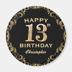 13e verjaardag Lijst voor zwarte en goudglitter Magneet