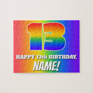 13e verjaardag — Meerkleurig regenboogpatroon "13" Legpuzzel