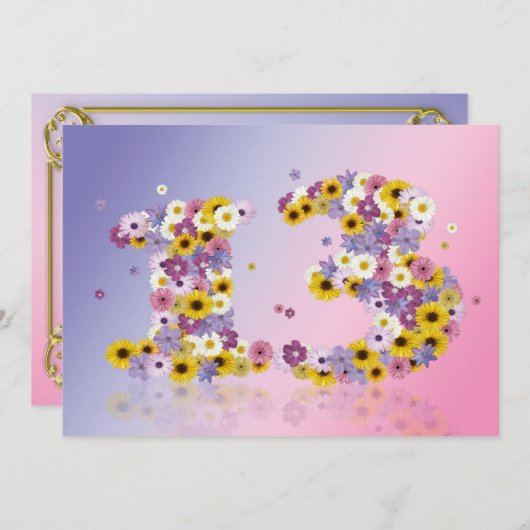 13e verjaardag, met bloembranen kaart (Voorkant / Achterkant)