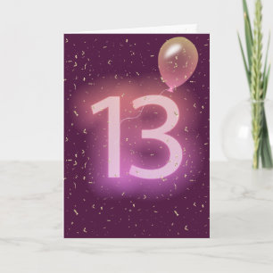 13e verjaardag Neon bord en ballon Kaart