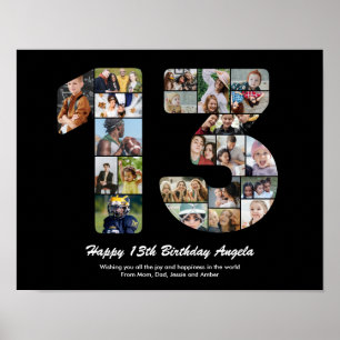 13e Verjaardag Nummer 13 Aangepaste Foto Collage Poster