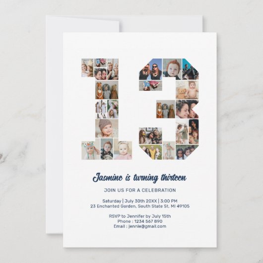 13e verjaardag nummer 13 aangepaste fotocollage kaart (Voorkant)
