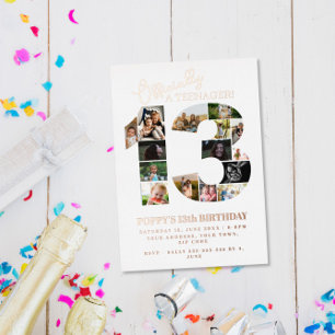 13e verjaardag officieel een tiener fotocollage folie uitnodiging