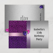 13e verjaardag Paars roze zwarte patroon & ballonn Kaart (Voorkant / Achterkant)