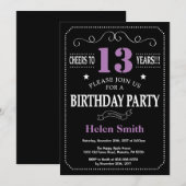 13e Verjaardag Paarse en zwarte schoolbord Kaart (Voorkant / Achterkant)