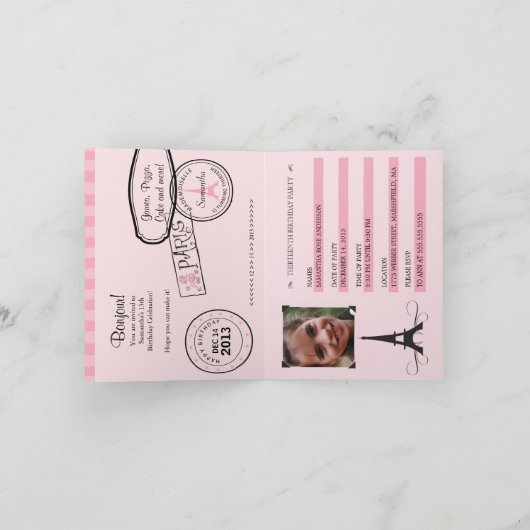 13e verjaardag Paris Passport Invitation (Binnen)
