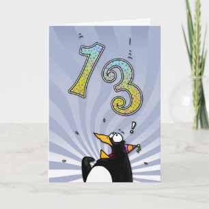 13e verjaardag - Penguin Surprise Kaart
