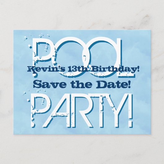 13e verjaardag Pool Party Save the Date V06 Aankondigingskaart (Voorkant)