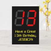 13e verjaardag: Red Digital Clock Style "13" + naa Kaart (Gele Bloem)