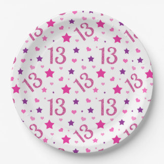 13e verjaardag Roze Borden van glitterpapier Papieren Bordje