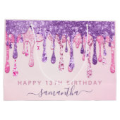 13e verjaardag Roze Paarse glitter-druppels Groot Cadeauzakje (Achterkant)