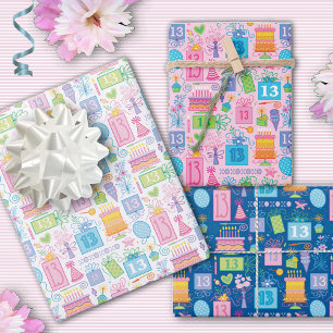 13e Verjaardag Roze Taart Cadeaus Ballonnen Inpakpapier Vel