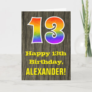 13e verjaardag: Rustieke Faux Wood Look, Regenboog Kaart