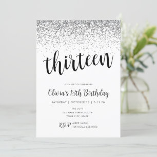 13e verjaardag Silver Glitter Confetti Kaart