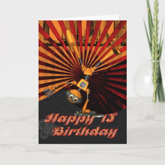 13e verjaardag, skateboard Robot Birthday Card Kaart (Voorkant)