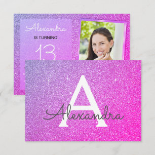 13e verjaardag Sparkle Paarse Roze Foto Kaart