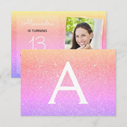 13e verjaardag Sparkle Rainbow Photo Kaart (Voorkant / Achterkant)
