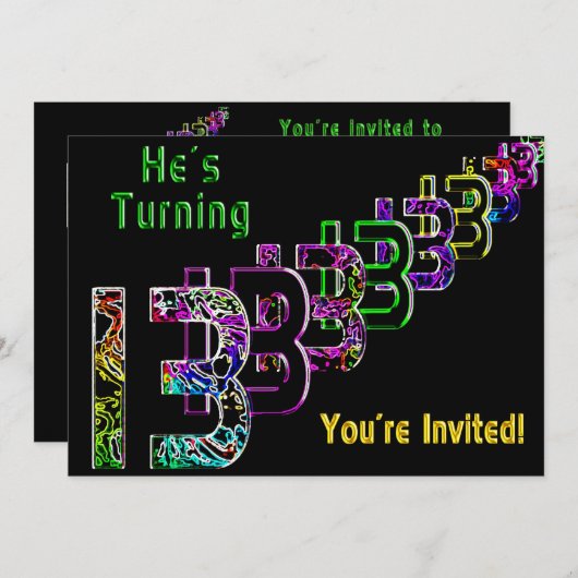 13e verjaardag, uitnodiging, Abstracte nummers, jo Kaart (Voorkant / Achterkant)