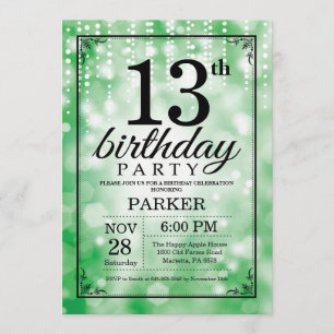 13e verjaardag uitnodiging Green Glitter