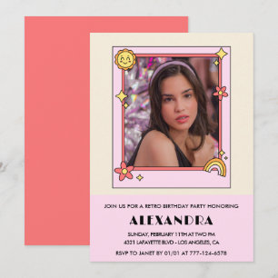 13e verjaardag uitnodiging Retro Groovy Pink Flora