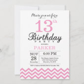 13e verjaardag uitnodiging roze Chevron (Voorkant)