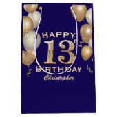 13e verjaardag van de marineblauw en goudballonnen medium cadeauzakje (Voorkant)