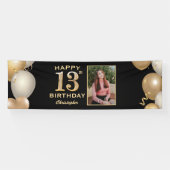 13e verjaardag van de zwarte en gouden ballonnen F Spandoek (Horizontaal)