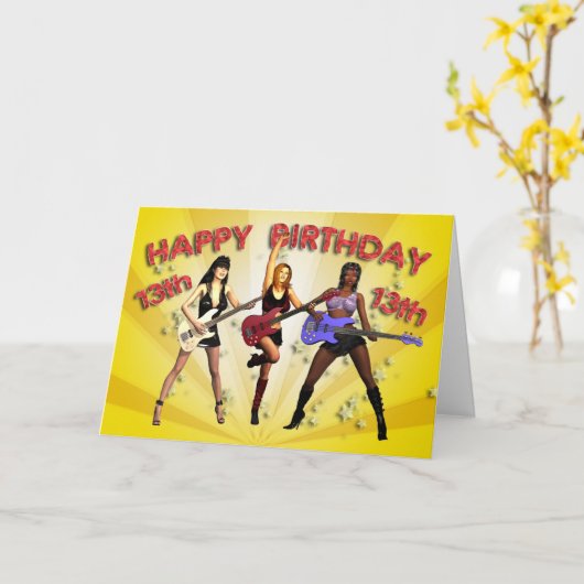 13e verjaardag van Rockin met een meisjesband Kaart (Gele Bloem)