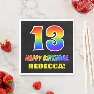 13e verjaardag: Vet, vun, eenvoudig, regenboog 13 Servet