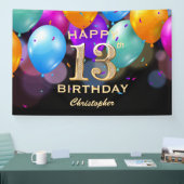 13e verjaardag Zwarte en gouden ballonnen Spandoek (Beurs)