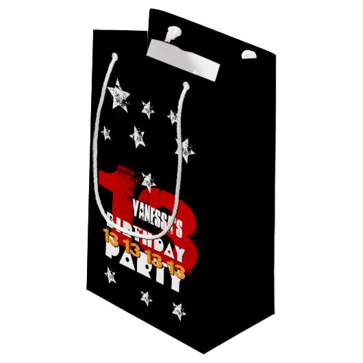 13e verjaardag zwarte witte sterren K02Z Klein Cadeauzakje (Achterkant Gekanteld)