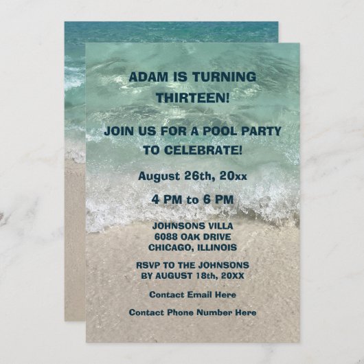 13e Verjaardag Zwembad Strand Zwemmen Party Custom Kaart (Voorkant / Achterkant)