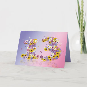 13e verjaardagskaart met bloemen letters kaart