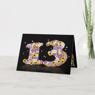 13e verjaardagskaart met bloemen letters kaart