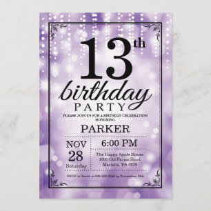 13e verjaardagsuitnodiging Paarse glitter Kaart