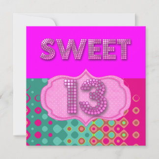 13e zoete 13 Birthday Party Pink Blauwgroen Modern Kaart