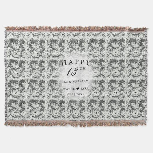 13e zwart + wit kant bruiloft Jubileum Deken (Voorkant)