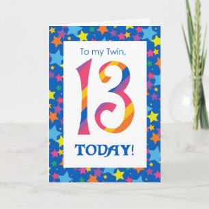 13ème Anniversaire Carte pour Twin, Stripes et Sta
