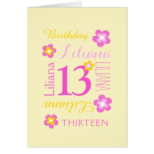 13ème anniversaire nom personnalisé fleurs rose ja (Devant)