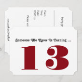 13ème Invitation de fête d'anniversaire, rouge (Devant / Derrière)