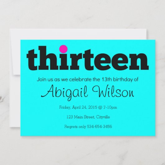 13ème invitation de fête d'anniversaire treize (Devant)