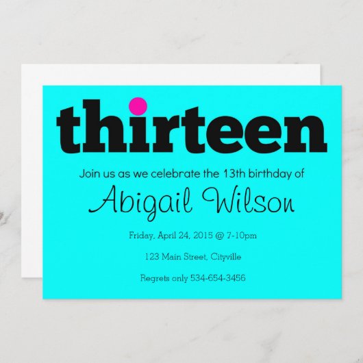 13ème invitation de fête d'anniversaire treize (Devant / Derrière)