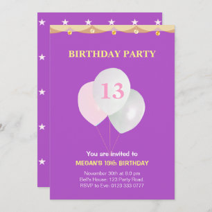 13ème invitation élégante de fête d'anniversaire