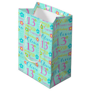 13th Birthday aqua blauwgroen roze cadeautas met s