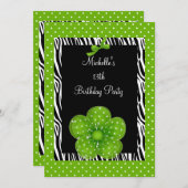 13th Birthday Black White Zebra Green Spot Flower Kaart (Voorkant / Achterkant)