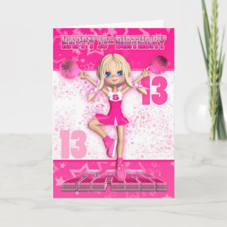 13th Birthday Cheerleader Dancing, Stars In Pinks Kaart